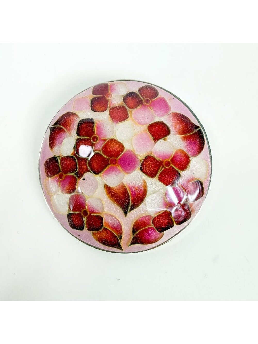 Vintage Japanese Ginbari Foil Cloisonné Sakura Flower Enamel Pink Brooch Pendant